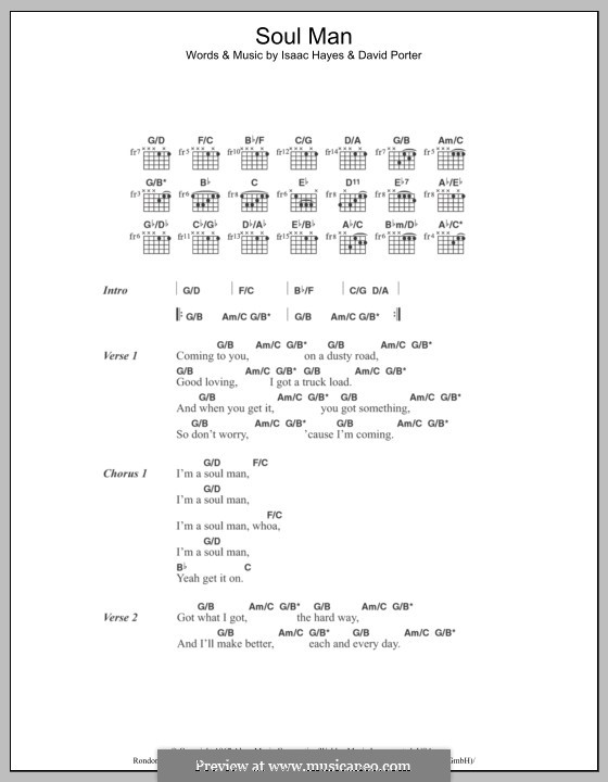 Soul Man (Sam & Dave): Lyrics and chords by David Porter, Isaac Hayes