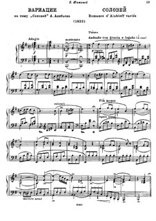 Variations on Romance 'The Nightingale' by Alabieff: For piano by Mikhail Glinka