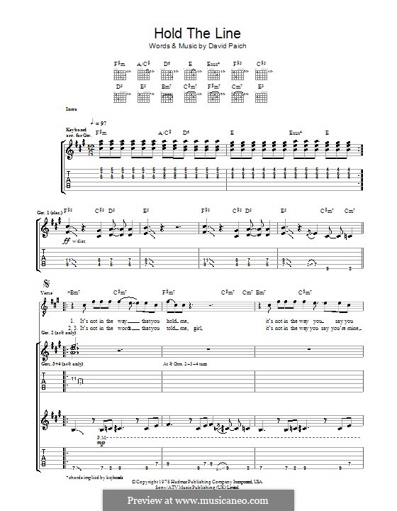 Hold the Line (Toto): For guitar with tab by David Paich