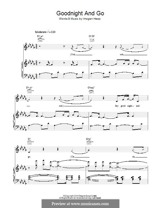 Goodnight and Go: For voice and piano (or guitar) by Imogen Heap