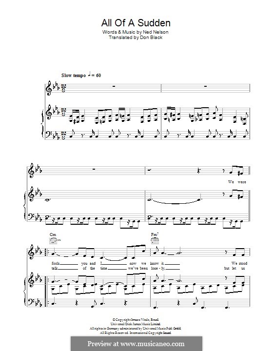All of a Sudden (Matt Monro): For voice and piano (or guitar) by Ned Nelson