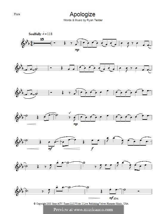 Apologize (OneRepublic): For flute by Ryan B Tedder