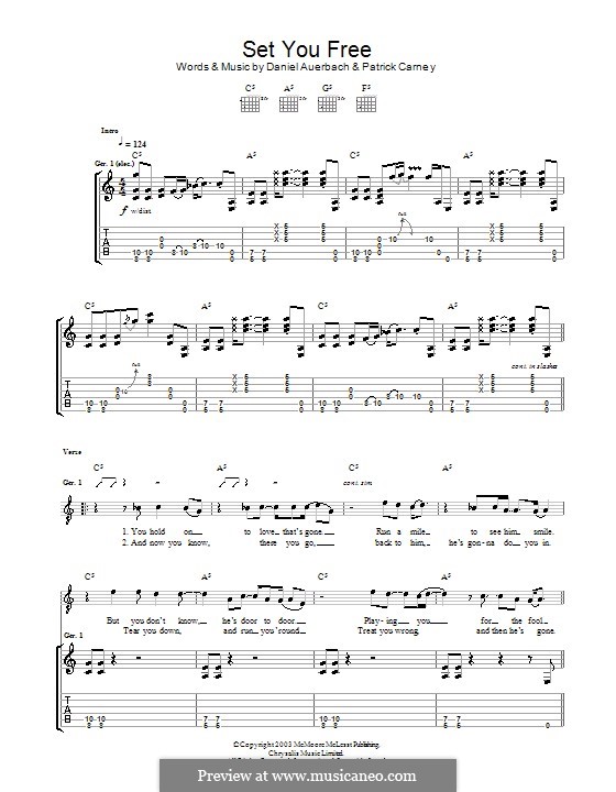 Set You Free (The Black Keys): For guitar with tab by Daniel Auerbach, Patrick Carney