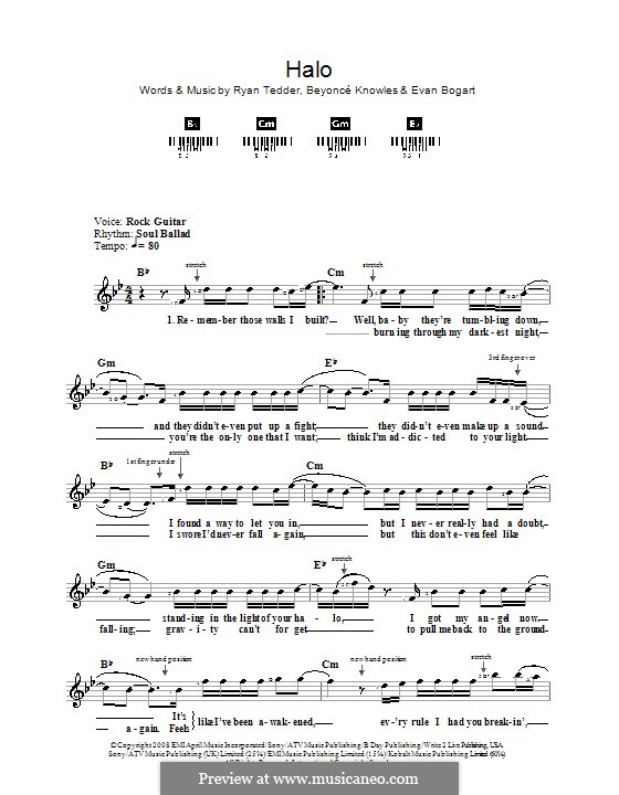 Halo by Beyoncé, E.K. Bogart, R.B. Tedder sheet music on MusicaNeo