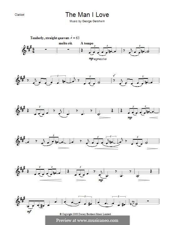The Man I Love: For clarinet by George Gershwin