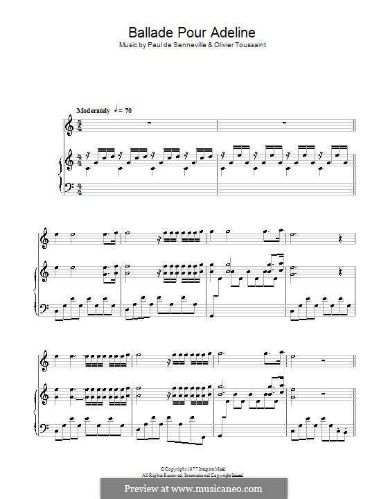 Ballade pour Adeline: For piano by Paul de Senneville