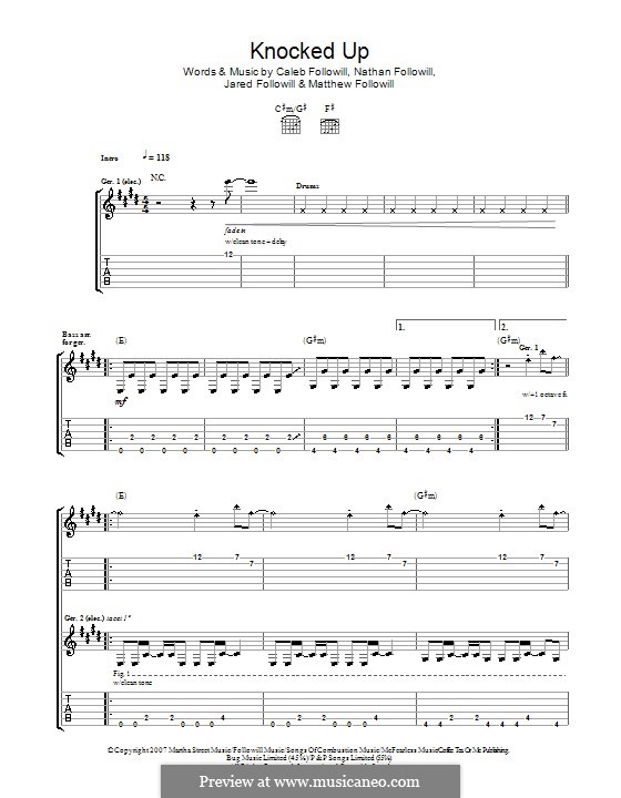 Knocked Up (Kings of Leon): For guitar with tab by Anthony Caleb Followill, Jared Followill, Matthew Followill, Nathan Followill
