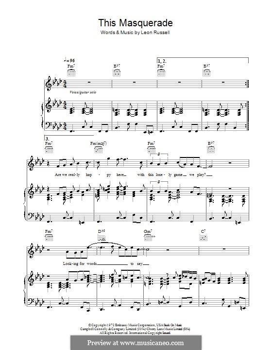 This Masquerade: For voice and piano (or guitar) by Leon Russell