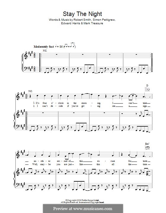 Stay the Night (Ghosts): For voice and piano (or guitar) by Edward Harris, Mark Treasure, Robert Gary Smith, Simon Pettigrew