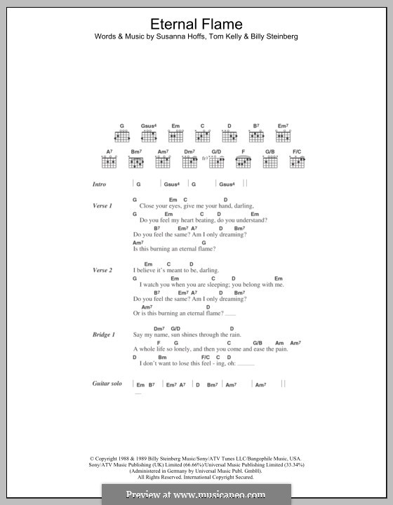 Eternal Flame: Lyrics and chords by Billy Steinberg, Susanna Hoffs, Tom Kelly