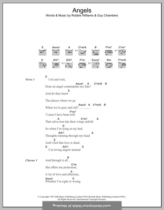 Angels: Lyrics and chords by Guy Chambers, Robbie Williams