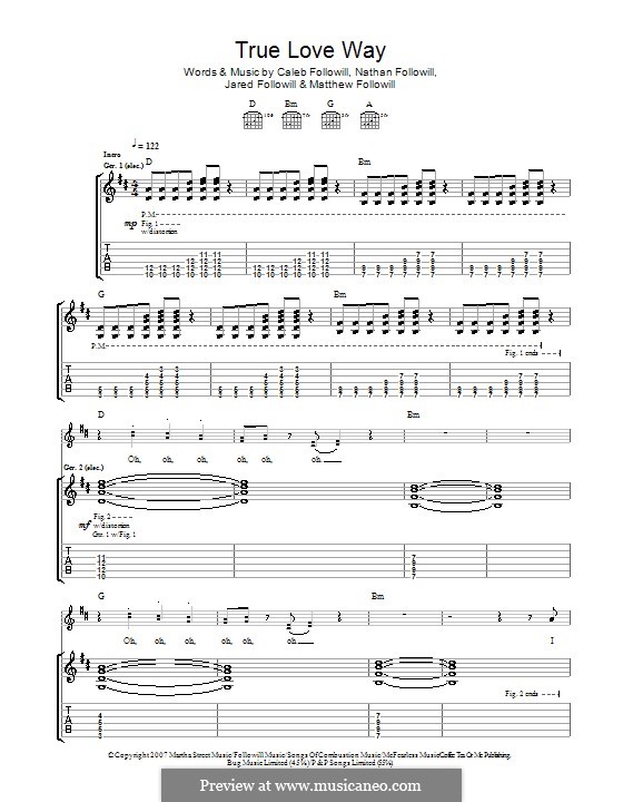 True Love Way (Kings of Leon): For guitar with tab by Anthony Caleb Followill, Jared Followill, Matthew Followill, Nathan Followill
