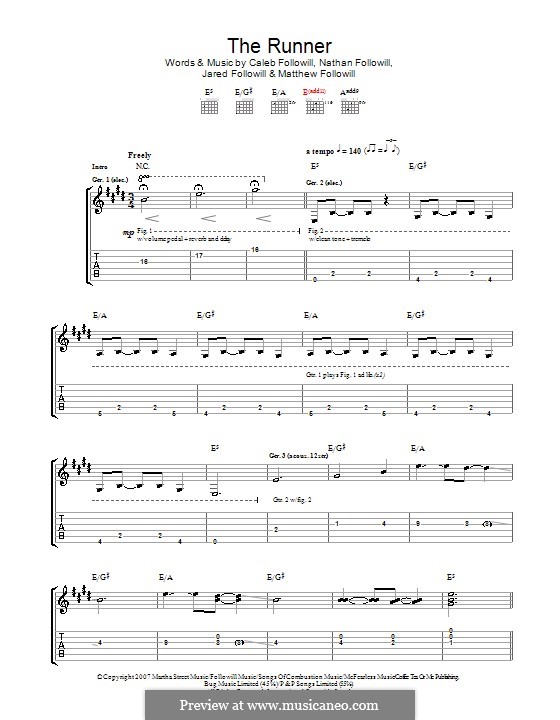 The Runner (Kings of Leon): For guitar with tab by Anthony Caleb Followill, Jared Followill, Matthew Followill, Nathan Followill