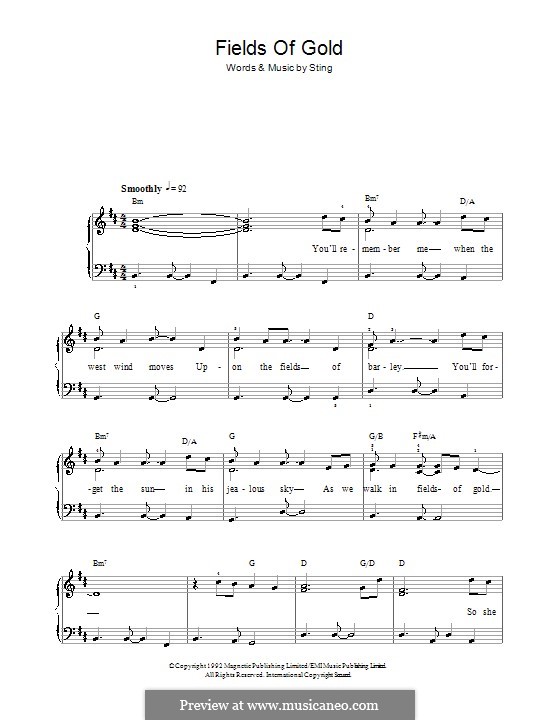 Fields of Gold: For easy piano by Sting