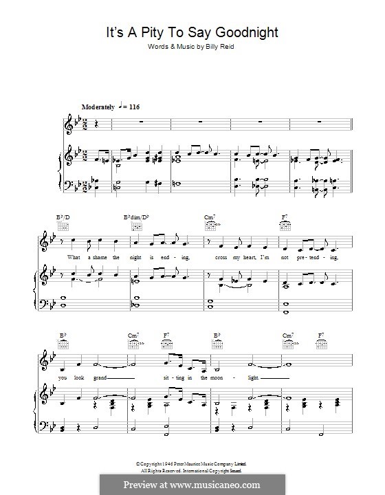 It's a Pity to Say Goodnight (Ella  Fitzgerald): For voice and piano (or guitar) by Billy Reid