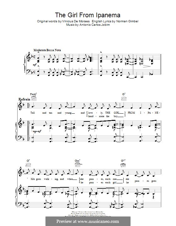Vocal version: For voice and piano (or guitar) by Antonio Carlos Jobim