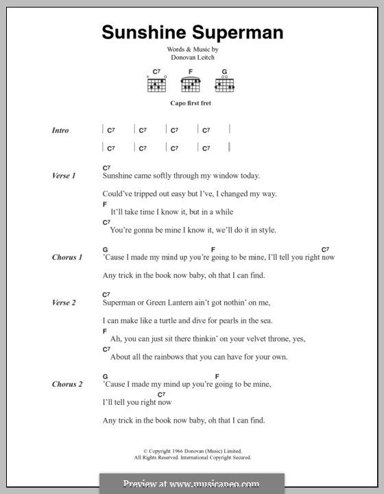 Sunshine Superman: Lyrics and chords by Donovan Leitch
