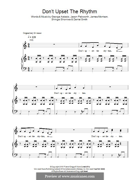 Don't Upset the Rhythm (Noisettes): For voice and piano (or guitar) by Daniel Smith, George Astasio, James Morrison, Jason Pebworth, Shingai Shoniwa