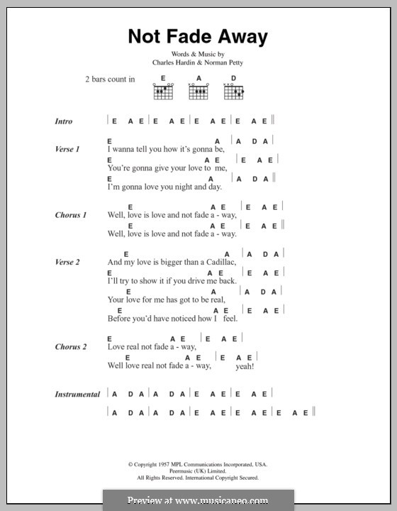 Not Fade Away (The Rolling Stones): Lyrics and chords by Charles Hardin, Norman Petty