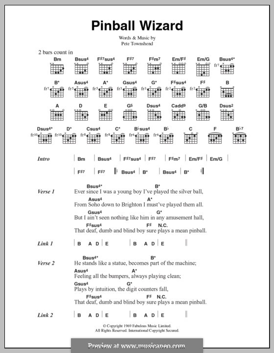 Pinball Wizard (The Who): Lyrics and chords by Peter Townshend