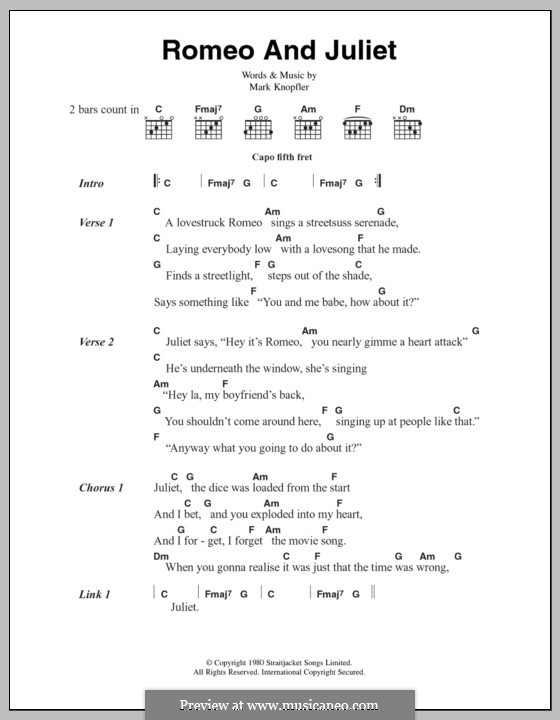 Romeo and Juliet (Dire Straits): Lyrics and chords by Mark Knopfler