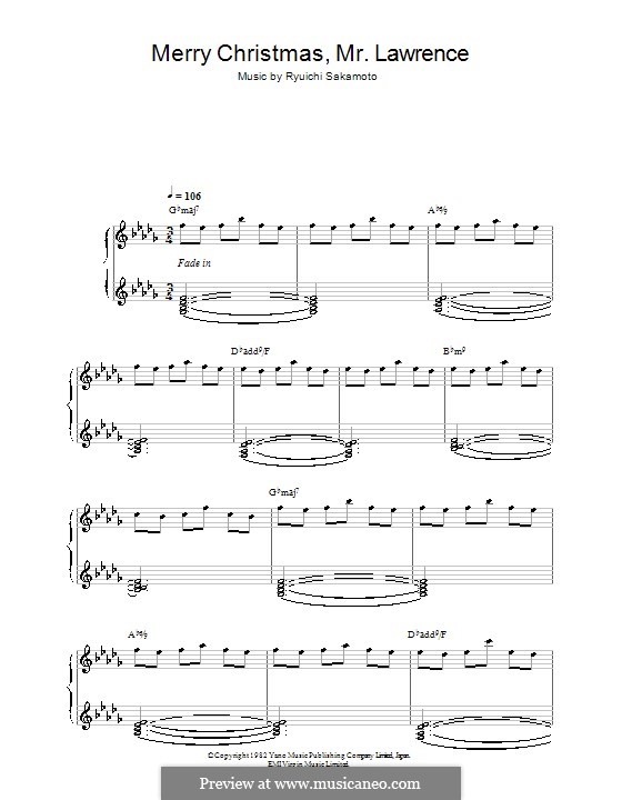 merry christmas mr lawrence piano sheet