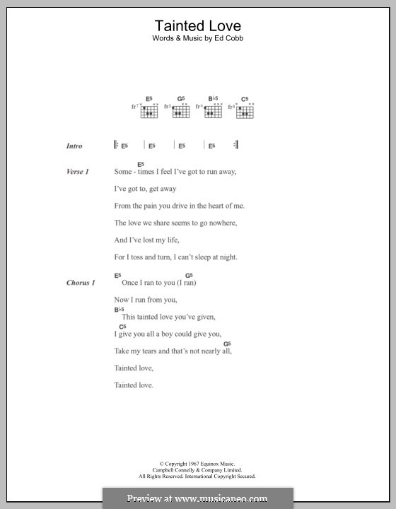 Tainted Love (Marc Almond & Soft Cell): Lyrics and chords by Ed Cobb