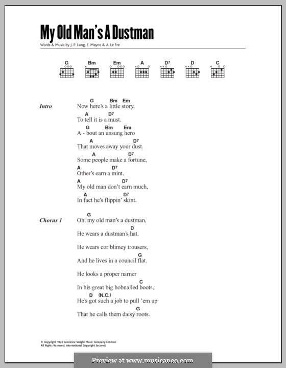 My Old Man's a Dustman (Lonnie Donegan): Lyrics and chords by Beverly Thorn, Peter Buchanan