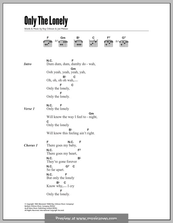 Only the Lonely (Know the Way I Feel): Lyrics and chords by Joe Melson