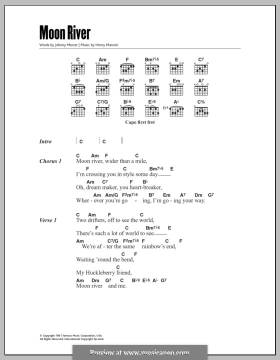 Vocal version: Lyrics and chords by Henry Mancini