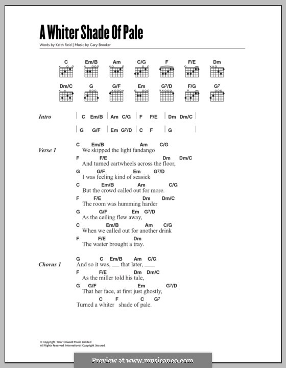 A Whiter Shade of Pale (Procol Harum): Lyrics and chords by Gary Brooker