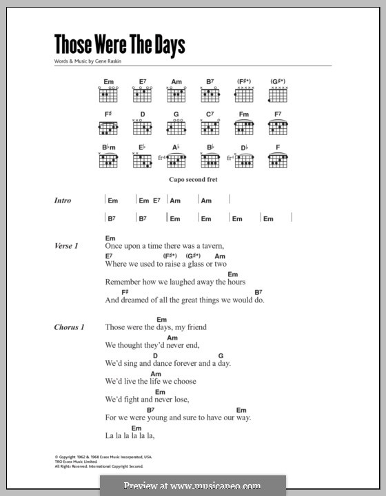 Those Were the Days: Lyrics and chords by Gene Raskin