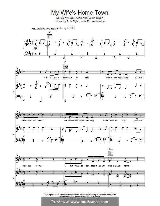 My Wife's Home Town: For voice and piano (or guitar) by Bob Dylan, Willie Dixon