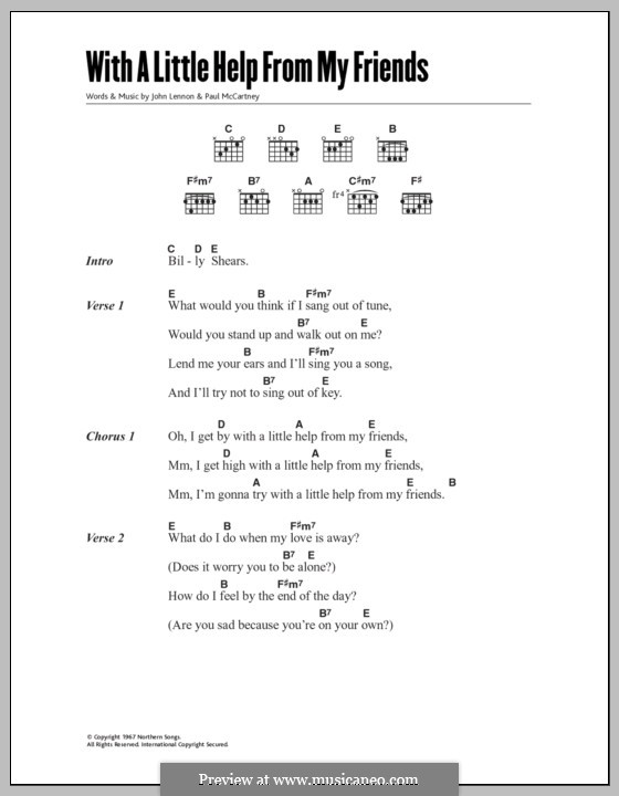 With a Little Help from My Friends (The Beatles): Lyrics and chords by John Lennon, Paul McCartney