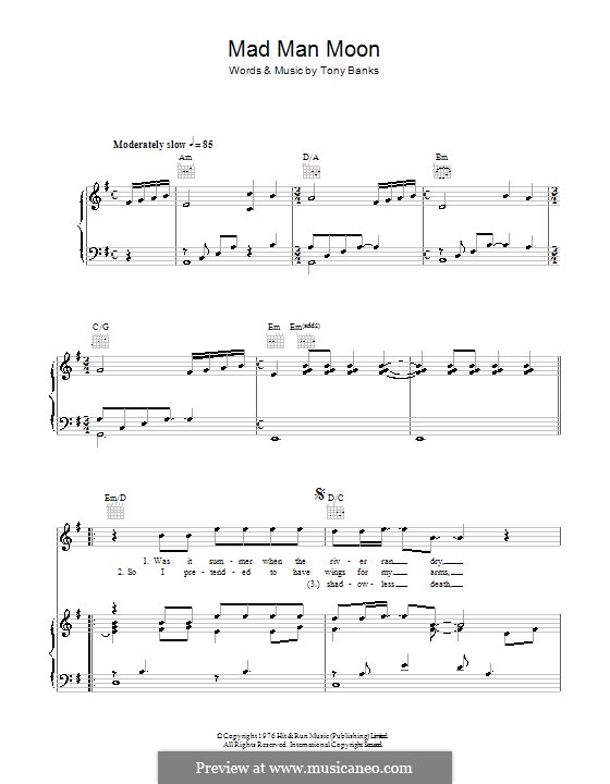 Mad Man Moon (Genesis): For voice and piano (or guitar) by Tony Banks