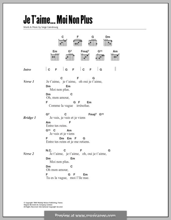 Je T'aime... Moi Non Plus: Lyrics and chords by Serge Gainsbourg