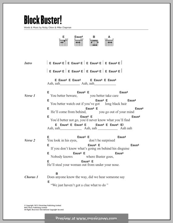 Blockbuster (The Sweet): Lyrics and chords by Mike Chapman, Nicky Chinn