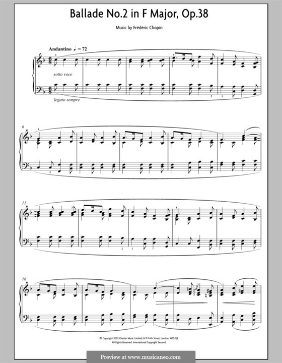 Ballade No.2 in F Major, Op.38 by F. Chopin free download on MusicaNeo
