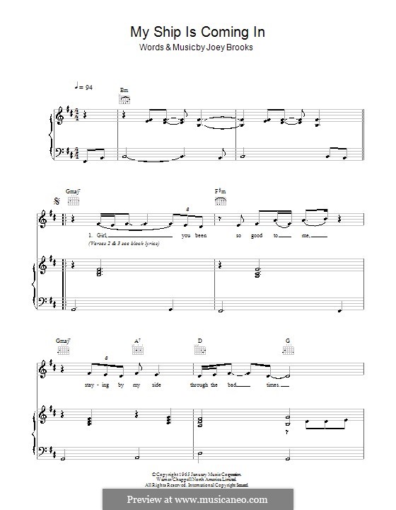 My Ship Is Comin' in (The Walker Brothers): For voice and piano (or guitar) by Joseph Brooks