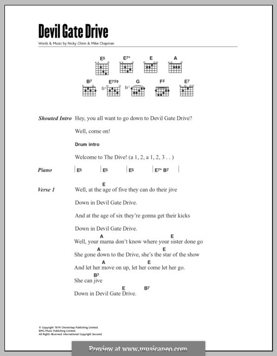 Devil Gate Drive (Suzi Quatro): Lyrics and chords by Mike Chapman, Nicky Chinn