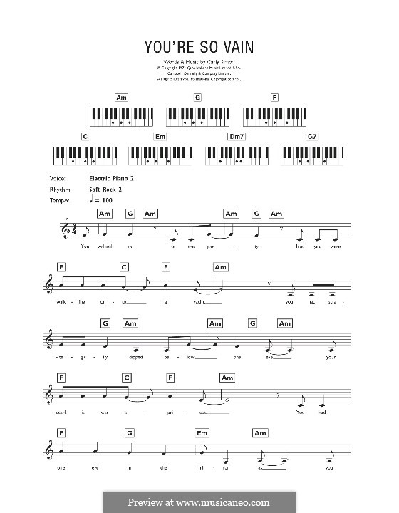 You're So Vain: For keyboard by Carly Simon