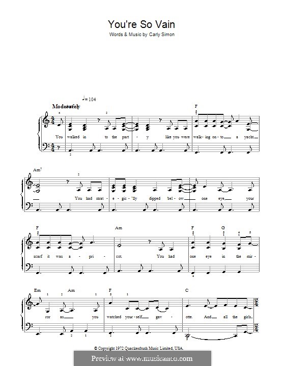 You're So Vain: For easy piano by Carly Simon