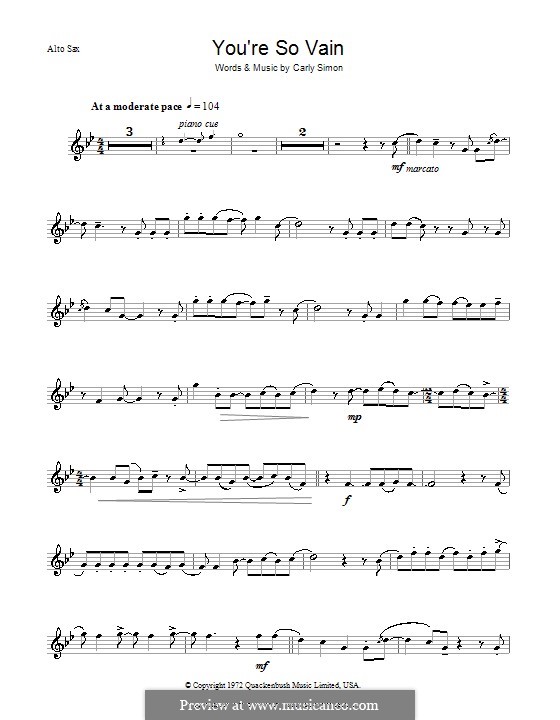 You're So Vain: For alto saxophone by Carly Simon