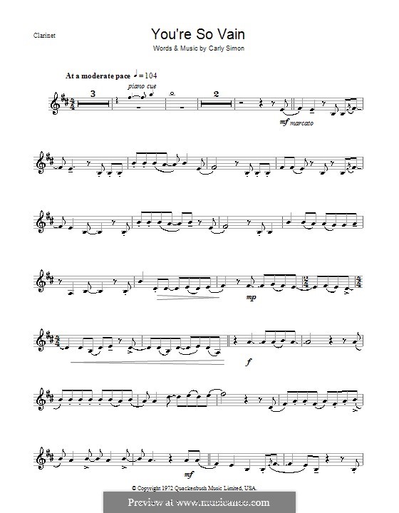 You're So Vain: For clarinet by Carly Simon