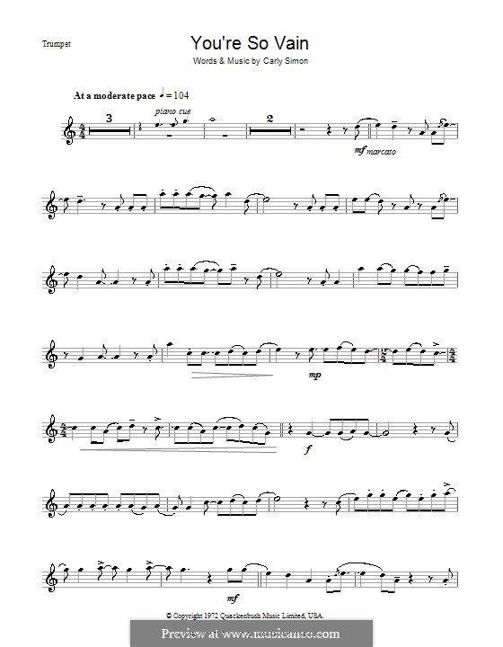 You're So Vain: For trumpet by Carly Simon