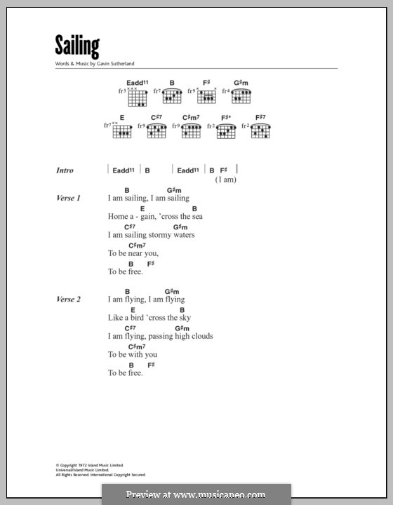 Sailing: Lyrics and chords by Gavin Sutherland