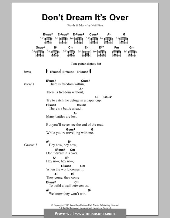 Don't Dream It's Over (Crowded House): Lyrics and chords by Neil Finn