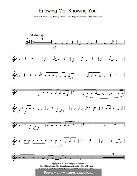 Knowing Me, Knowing You (ABBA): For violin by Benny Andersson, Björn Ulvaeus, Stig Anderson