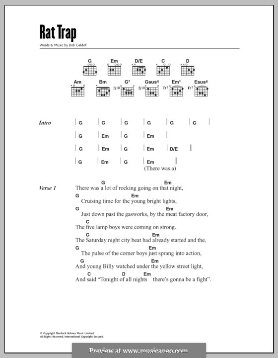 Rat Trap (The Boomtown Rats): Lyrics and chords by Bob Geldof