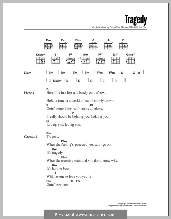 Tragedy (The Bee Gees): Lyrics and chords by Barry Gibb, Maurice Gibb, Robin Gibb